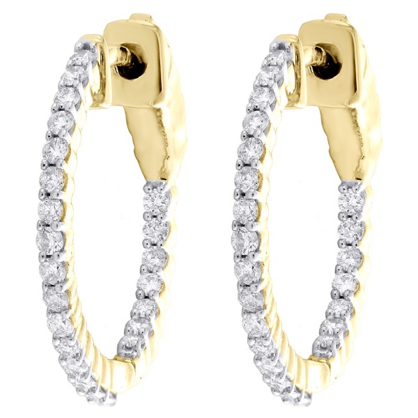 10K Gelbgold Runde Diamant 20Mm In & Out Solitaire Creolen 0,50 Ct.-image