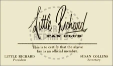 LITTLE RICHARD FAN CLUB MEMBERSHIP CARD - VINTAGE REPRINT
