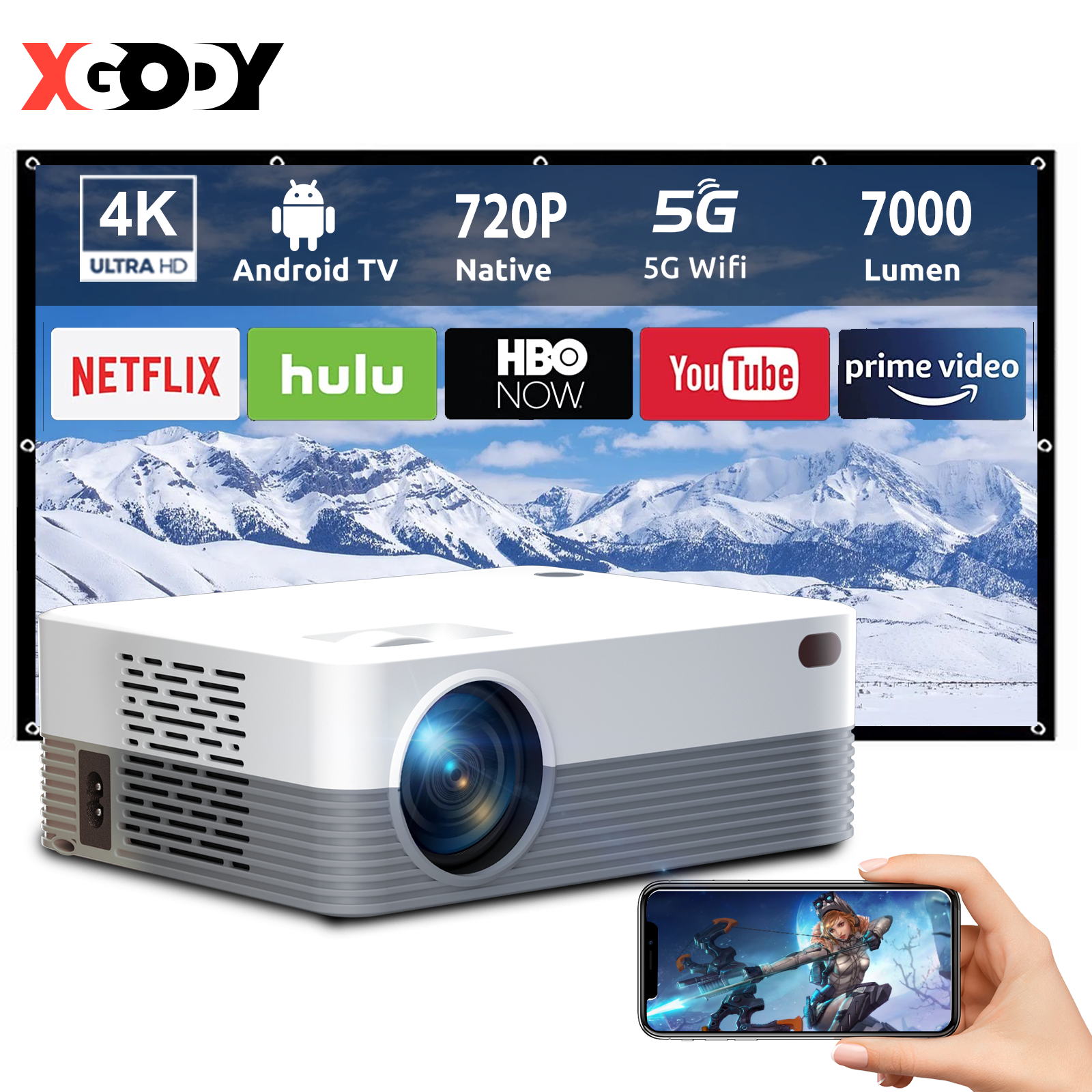 4K Mini Projector 10000 Lumen LED 1080P WiFi Bluetooth HD Home Theater Entertain-image