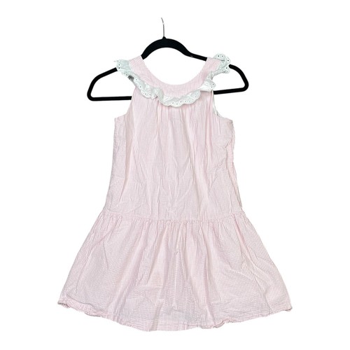 Janie And Jack Dress Girl 12 Pink Ruffle Collar Easter Seersucker Eyelet Collar - Picture 2 of 13