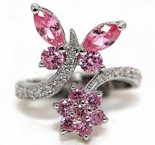 2CT Treated Pink Sapphire  White Topaz 925 Sterling Silver Ring Sz 6,7,8,9 MB4