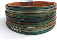 Handmade Layered Leather Bracelets Wrap for Women Stackable Chunky Colored Men C