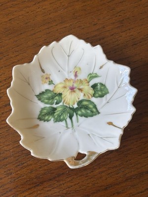 Vintage Hibiscus Trinket Dish Made In Japan Hand Painted