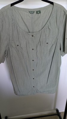 Eddie Bauer Women s XL Green Solid 100% Cotton Woven Scoop Neck Button Blouse