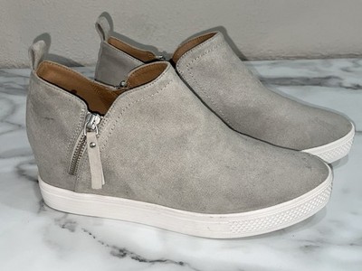 Susina Adara Hidden Wedge Zip Up Sneakers Gray Faux Suede 9M Women's