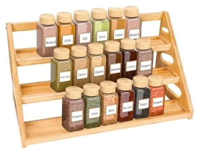 Spice Rack - Bamboo Wood Spice Rack Organization for Cabinet/Countertop Large