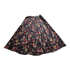 VTG Sag Harbor Button Front A-Line Floral Print Skirt Sz MED Slight Front Slit
