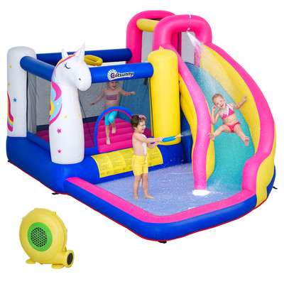 Unicorn 5-in-1 Large Inflatable Bounce House, Inflatable Water Slide for Kids