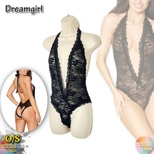 Dreamgirl One Size Halter Stretch Lace Teddy 8694 without box, Black