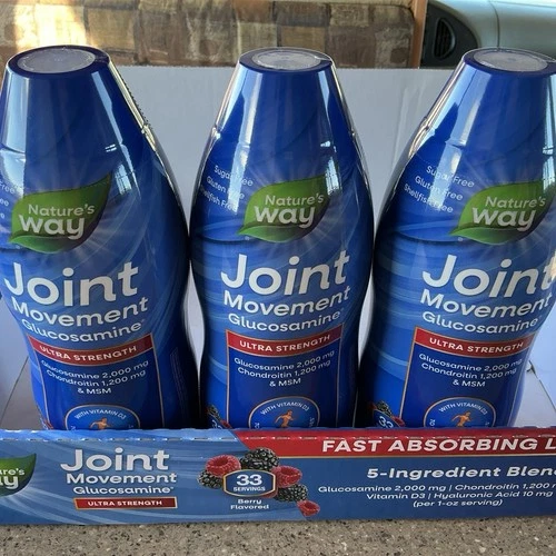 3 New 33.8 fl oz Bottles Natures Way Joint Movement Glucosamine Ultra Strength