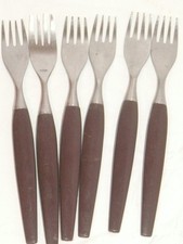 DDR Besteck rostfrei Gabel brauner Plastegriff VEB Sesta Gabeln