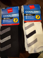 TWO 2 of Hanes Men's 3-Pack Cool Dri Crew Socks shoe size 6-12 NEW with TAGS