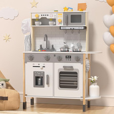 Play Kitchen Wooden Kids Kitchen Playset For Toddlers Real Lights Sounds