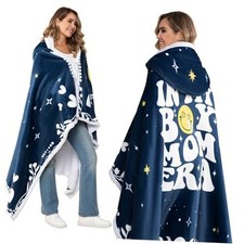 Boy Mom Wearable Blanket Hoodie, Blue Hoodie Blanket for Women, D-boy Mom