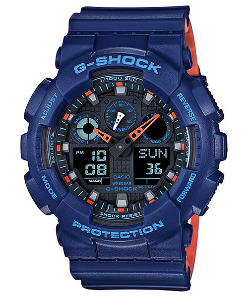 G-Shock GA100L-2A Bi-Color Blue Orange Ana-Digi Resin