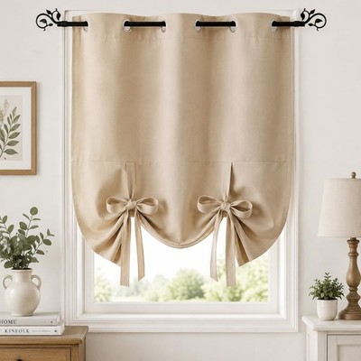 Pony Dance Window Valance for Kitchen - Tie Up Curtain Roman Shade Grommet Door