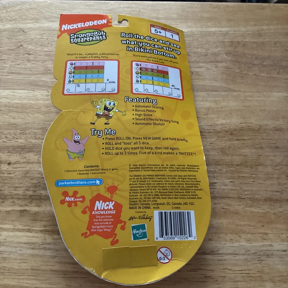 Bob Esponja Pantalones Cuadrados Yahtzee Jr. Juego Electrónico Portátil Hasbro 2005 Foto 2 de 2
