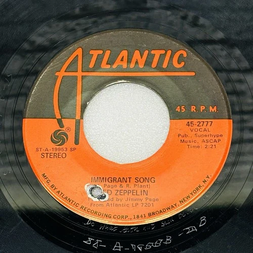 Led Zeppelin - Immigrant Song/Hey, Hey What Can I Do 45RPM Single Atlantic • G+‼