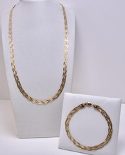9carat 9k Gold Plaited 4 Strand Herringbone Link Necklace & Bracelet 9.75grams