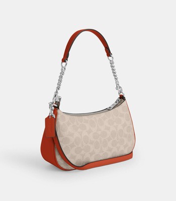 COACH ボディバッグ ホワイト/オレンジ Coach Teri Shoulder Bag in Signature Canvas & Leather CV933 NWT
