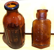 ANTIQUE VINTAGE AMBER BROWN POISON BOTTLE LOT DRUGSTORE APOTHECARY PHARMACY