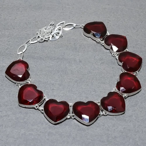 Faceted Mozambique Garnet Heart Shape Gemstone Jewelry Handmade Necklace 18"