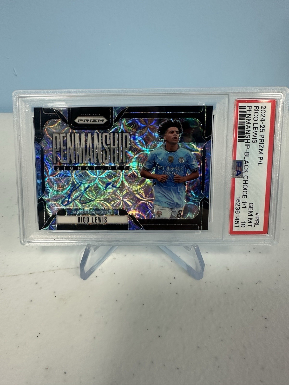 Panini Prizm Premier League 2024-25 Rico Lewis Penmanship Auto 1/1 PSA 10 view 1
