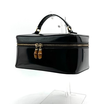 Gucci Bamboo Vanity Hand Bag Black Leather 032 1956 0150
