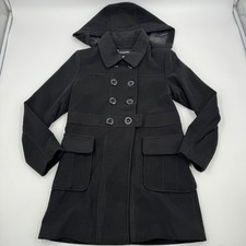 Rothschild Girls Black Double Breasted Hooded Wool Blend Coat Size 14 16