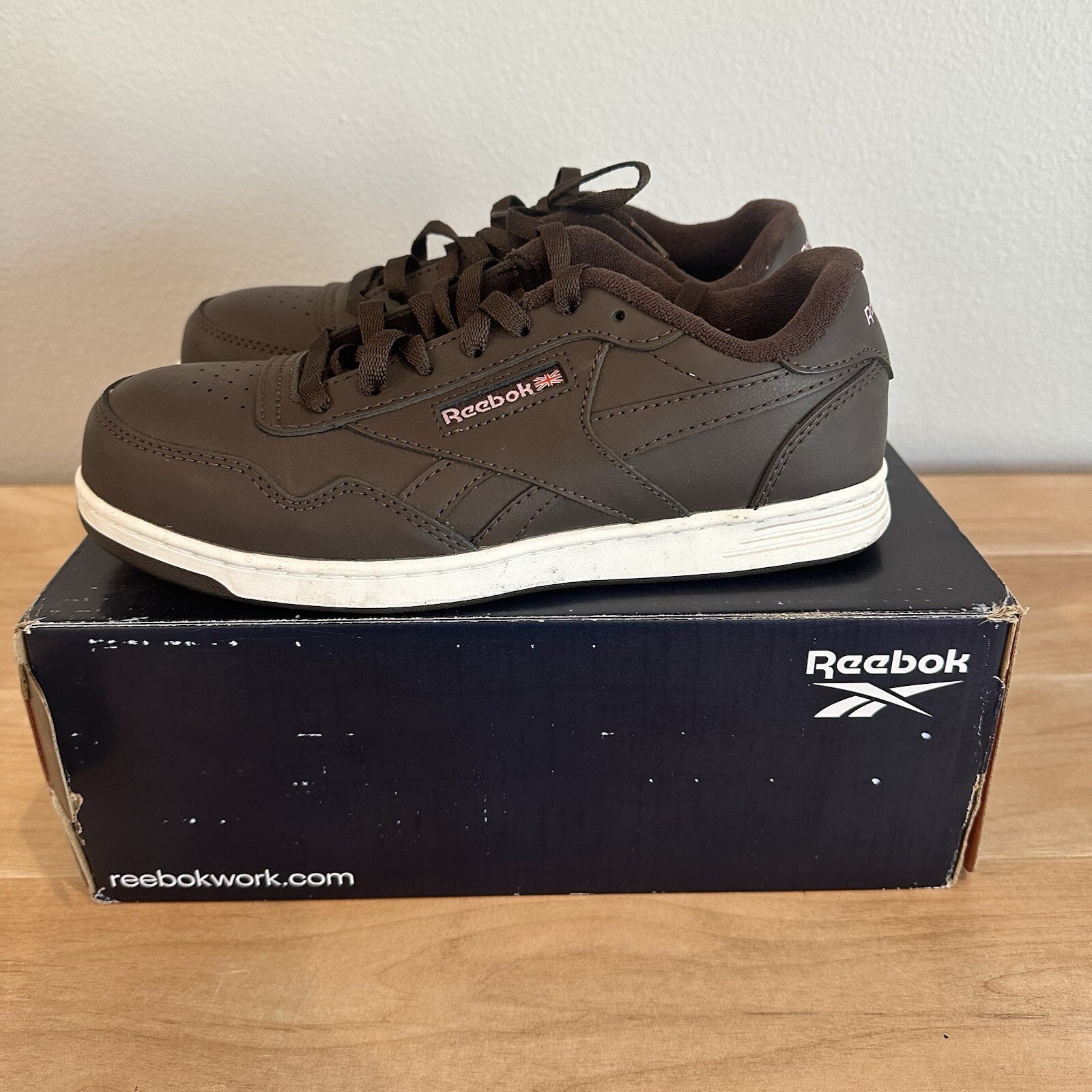 Women’s Reebok 10 Wide Club Ment Worker Smooth Leather Slip Resistant Sneaker