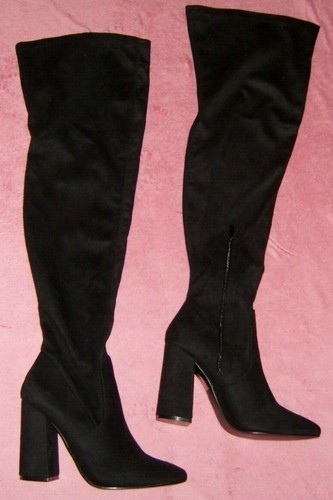 BLACK FAUX SUEDE OVER KNEE HIGH BOOTS 