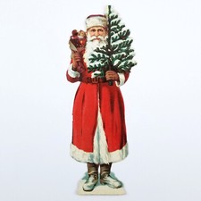 Die Cut Scrap Santa Holding Christmas Snowy Tree And Presents L B 32346