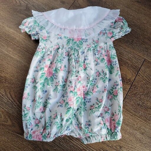 Vintage Infant Girl Floral One Piece Collared Bub… - image 7