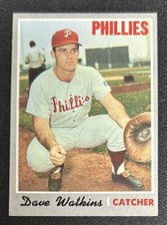 1970 Topps Dave Watkins Baseball Rookie Card #168 Phillies Catcher O/C Creased. rookie card picture