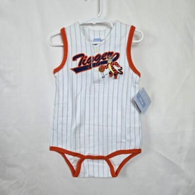 Disney Vintage Tigger White Striped Sports Themed Embroidered Bodysuit 24M New