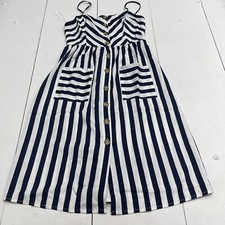 Style House Navy Ivory 1/4 Button Down Stripe Dress Women’s Size XL