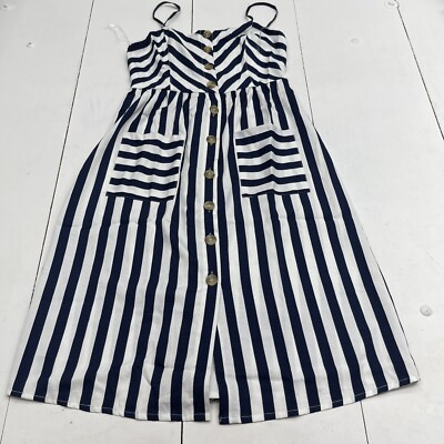 Style House Navy Ivory 1/4 Button Down Stripe Dress Women s Size XL