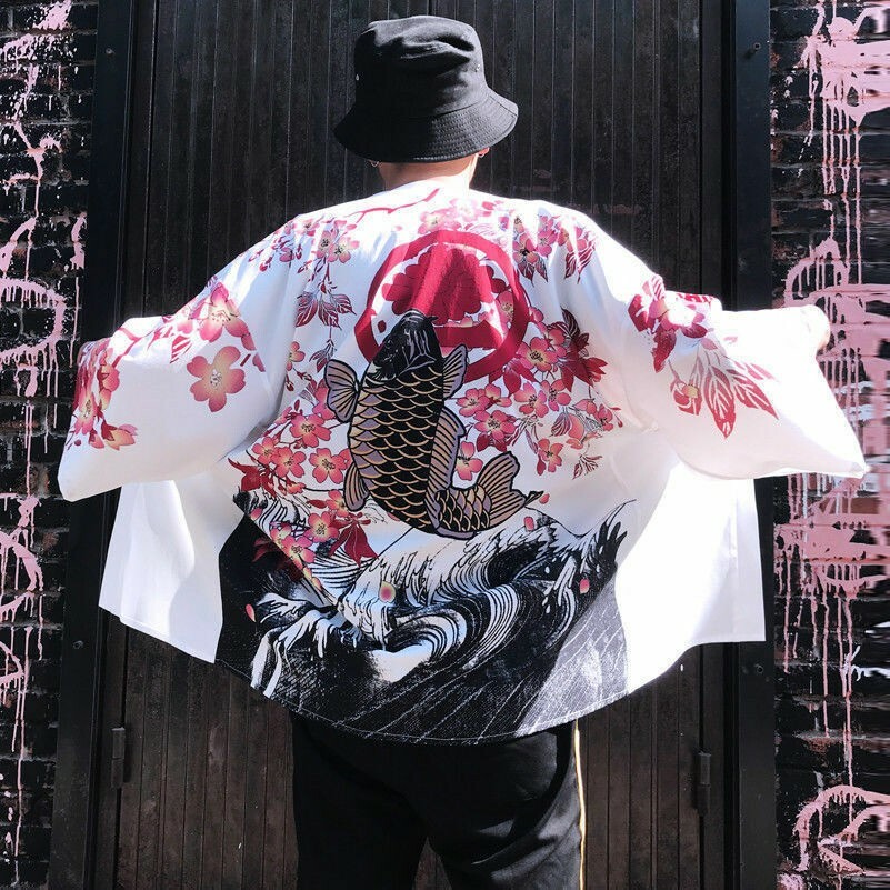 ALTRA Cardigan Uomo Kimono Giapponese Giacca Noragi Yukata Cappotto Ukiyoe Baggy Top Moda