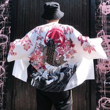 Men Kimono Cardigan Japanese Noragi Jacket Yukata Coat Ukiyoe Baggy Tops Fashion