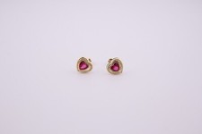 Fashion Women's 14k Gold Heart Pink CZ Stud Earrings with Secure Screw Backing 