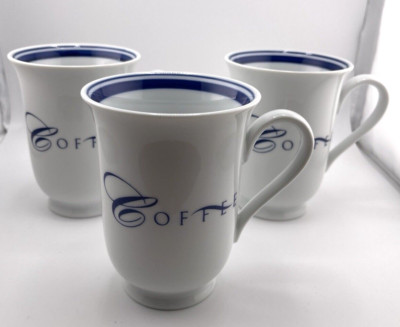 Set Of 3 Pottery Barn Blue and White Paragraph Coffee Cups Japan 4.5''