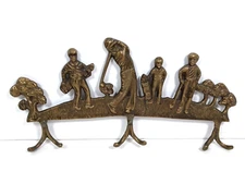 Vintage Brass GOLFERS Key Holder Rack Wall Hook India 11" x 5"