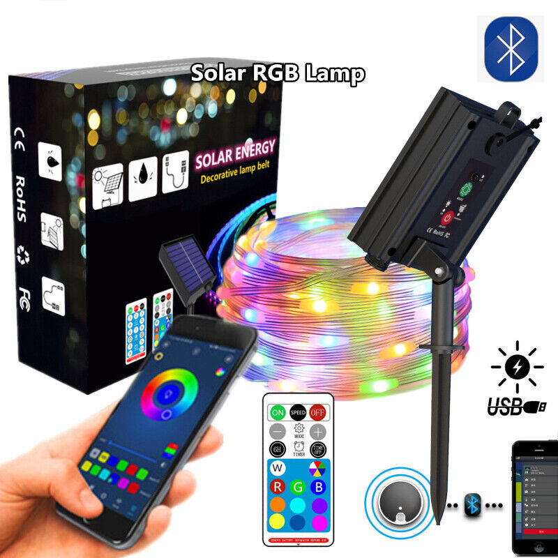 Outdoor Solar LED Strip Lights Music Sync Bluetooth RGB Room Light with Remote