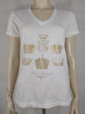 Pierre Balmain white gold logo 100% Cotton V-Neck t-shirt ladies size 36