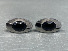 Vintage Faceted Black Onyx White Gold Plated Cuff Links