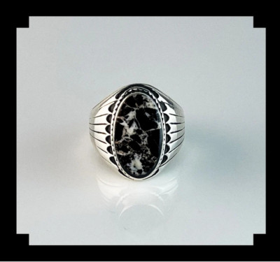 Handcrafted Sterling and White Buffalo Ring Size 8