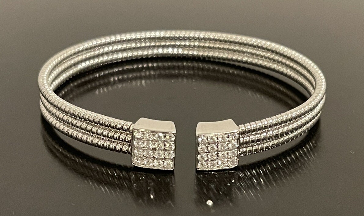 18K Solid White Gold Open Bangle Flexible Bracele… - image 2