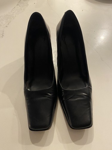 Coach All Leather Black Made in Italy Pumps Square Toe 8 Business Work Classic
