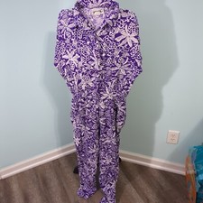 Vintage purple floral romper jumpsuit 80's pants suit medium by krash