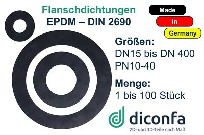 Flachdichtung Flanschdichtung Gummi EPDM 3mm DIN 2690 Gummidichtung DN15 - DN400
